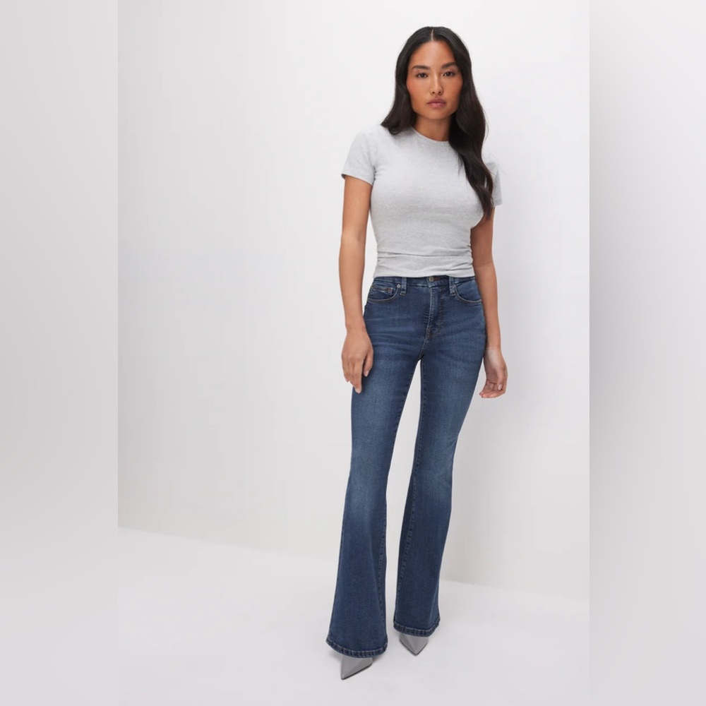 Good American Good Petite Flare Dark Jeans